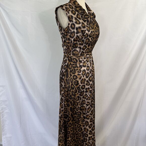 Vintage 60s Alice of California Leopard Print Satin Cowl Neck Long Dress sz XS/S - Picture 6 of 9